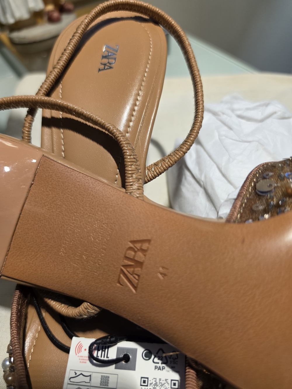 Zara Embellished Pointed Slingback Mules in Brown - Picture 6 of 6